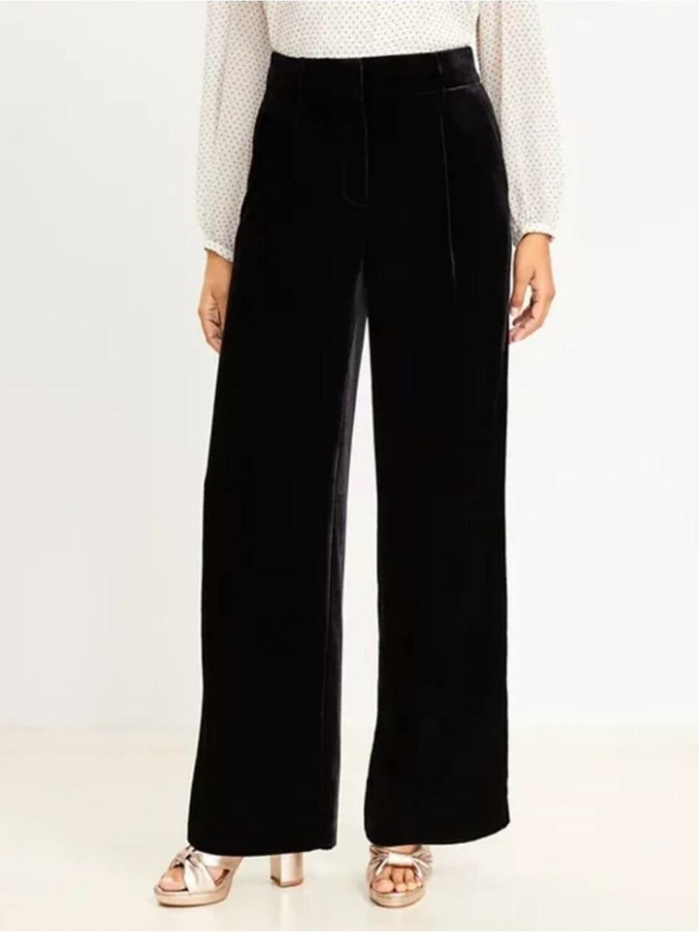 LOFT The Peyton Trouser Black Velvet Wide Leg High Waist Pants Women’s Size 6